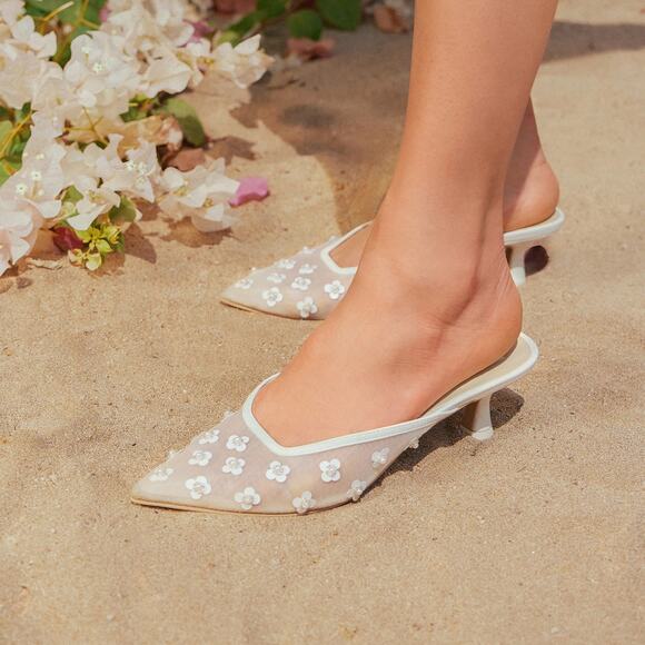 Dolce Vita Clara Pearl Heels True White Daisy Mesh - 8.5 - Picture 4 of 4
